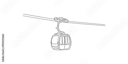 Cable car gondola hanging from cable on a single line drawing ski lift ride railway