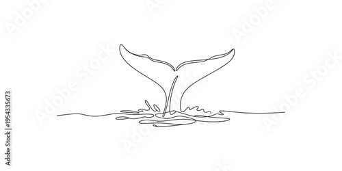 Whale tail surfacing in continuous line art style water ocean sea one drawing illustration minimalist