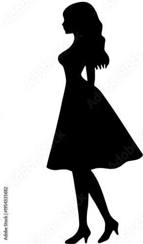 Silhouette of a Beautiful Woman Wearing a Vintage Style Dress and Heels