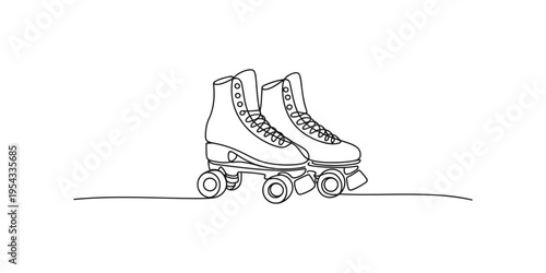 A pair of roller skates with four wheels on the bottom for gliding smoothly skating