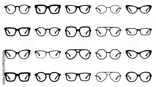 Eyeglass Frames Vector Collection – Outline Designs Featuring Round, Oval, Square, Rectangular, Cat‑Eye, Hexagonal Styles in Black Minimalist Eyewear Vector Illustration Pack