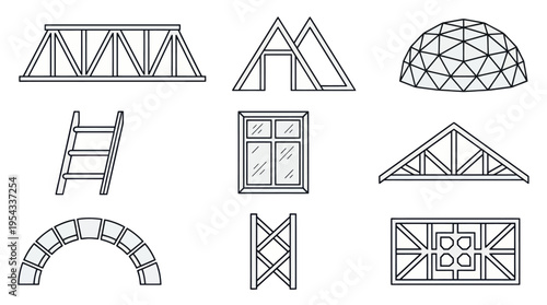 Architectural Elements and Structural Components Hand-Drawn Illustration Set.