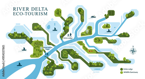 River Delta Eco-Tourism Map Illustration