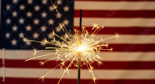 American flag background with a sparkler celebrating freedom and patriotism