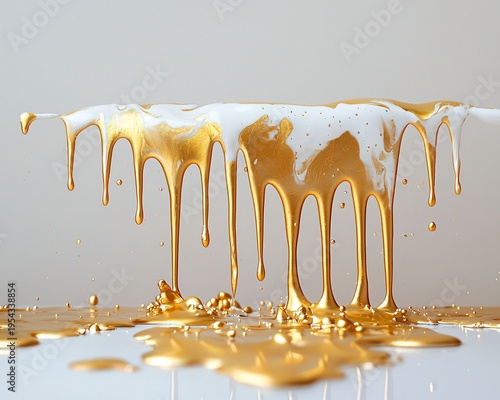 Elegantly Dripping Gold and White Paint in Artistic Formation