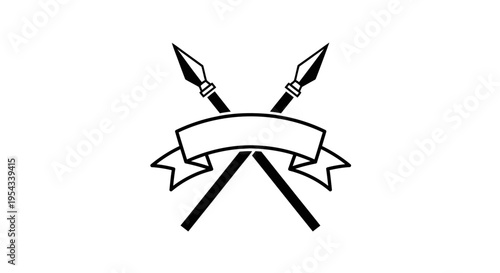 Ancient Weaponry Symbol - Crossed Spears with Banner Illustration