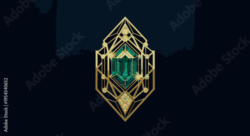 Art Deco Emerald Jewel Emblem - Geometric Design with Sparkling Facets