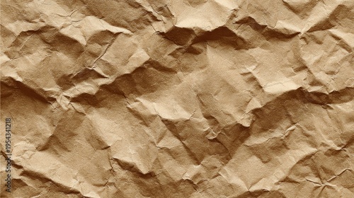 Close up of crumpled brown paper with detailed texture and shadow patterns