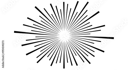 A simple black and white illustration of a starburst design on a plain white background.