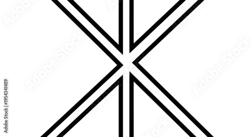 A simple geometric design featuring intersecting black lines on a white background.