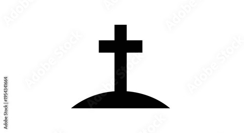 A simple black cross on a white background representing faith and spirituality.