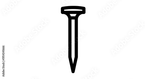 A simple black and white image of a nail with a flat head and pointed tip.