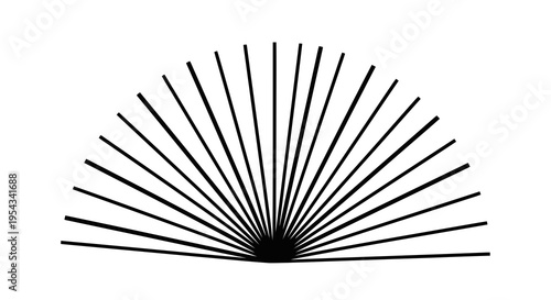 A simple black and white graphic of a fan shape with radiating lines.