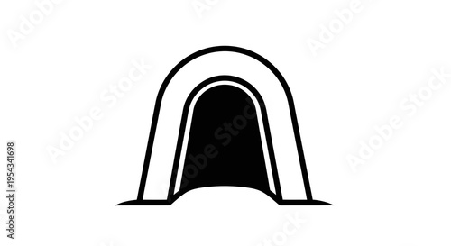 A simple black and white graphic of an archway or tunnel entrance.