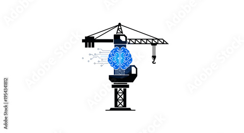Artificial Intelligence Construction Concept with Crane and Brain
