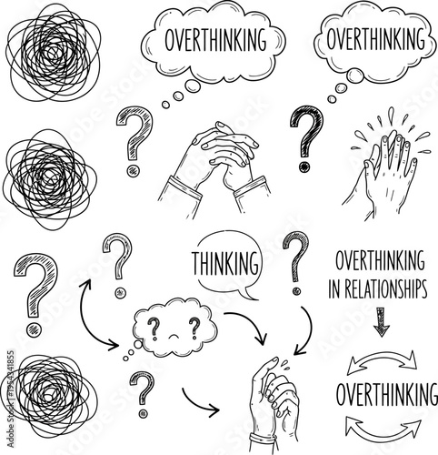 Illustrative exploration of the complex mental process of overthinking, anxiety, and emotional challenges in relationships