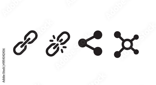 Link Chain Broken Link Share Arrow Network Node Icons Row Simple Solid Black Clean Layout