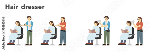 フラットイラスト：男女の美容師