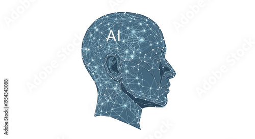 Artificial Intelligence Network Inside Human Head Silhouette