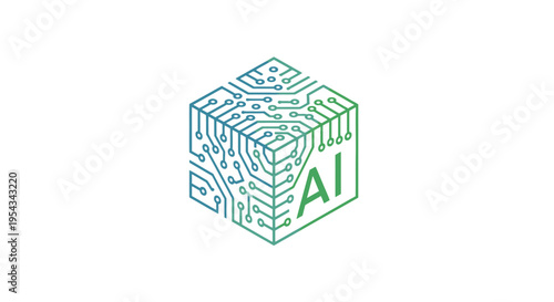 Artificial Intelligence Network Cube, Digital Brain Technology Concept
