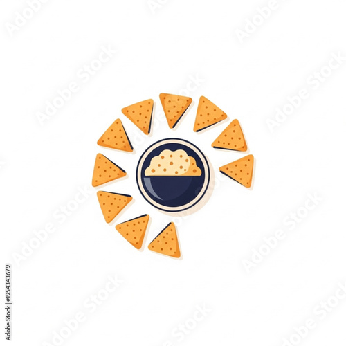 Minimalist Snack Sharing Scene Vector Illustration with Tortilla Chips and Dip Bowl Casual Dining Concept