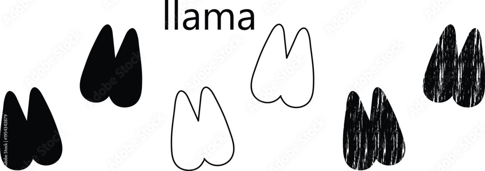 Naklejka premium Llama Footprint Silhouette Vector – Animal Hoof Print Track Icon Editable EPS