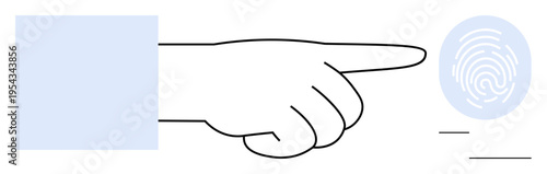 Cybersecurity, identity authentication, technology, biometrics, digital security, personal data. A hand pointing to a fingerprint icon. Identity verification and biometrics concept