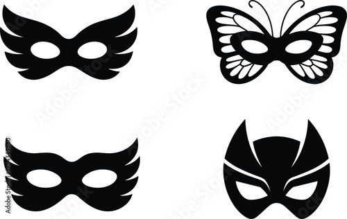Carnival mask silhouettes vector set, masquerade costume party face masks decorative festival illustration design