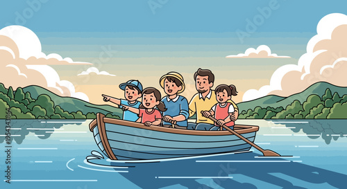 Family Boat Ride on Serene Lake.