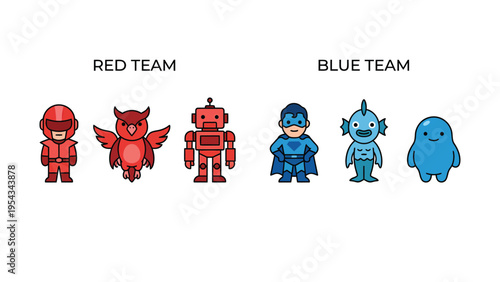 Red Team vs Blue Team Characters Cute Cartoon Avatars for Gaming Competition Strategy Concepts