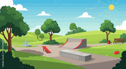 Skate Park Ramps and Obstacles Illustration.