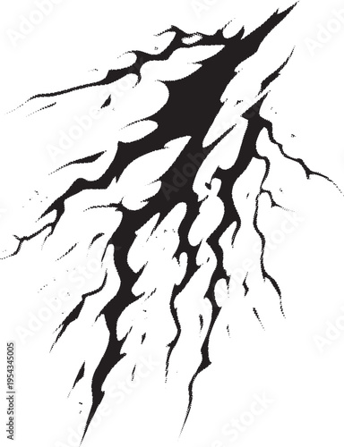 Abstract black graphic design representing intense cracking or lightning strike