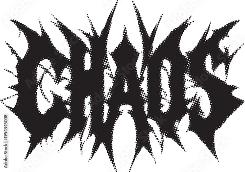 Spiky black text logo design illustrating the word chaos powerfully