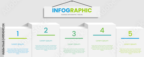 business infographic design with rows of 3D boxes on the wall