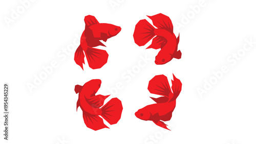 Vibrant Red Betta Fish Illustrations Set. Four stylized aquatic animal designs with flowing fins, ideal for graphic design and decorative elements.