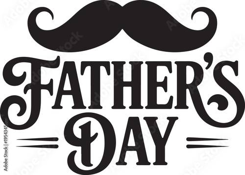 Fathers day text with mustache symbol black silhouette vector graphic