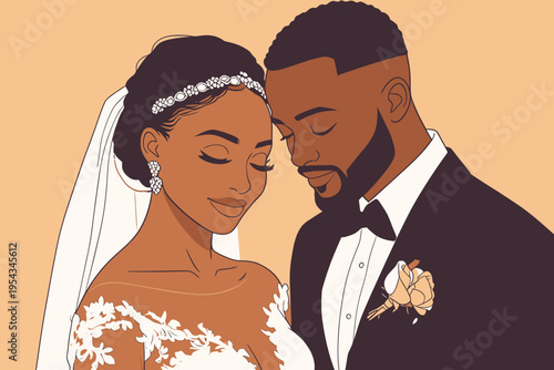 Couple in wedding attire standing close together during wedding ceremony in soft light with warm tones