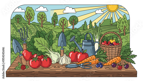 Fresh Garden Harvest Vegetables & Fruits, Healthy Food, Organic Produce, Farm to Table