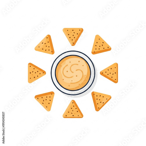 Minimalist Casual Snacking Vector Illustration with Tortilla Chips and Dip Bowl Flat Design