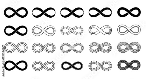 Collection of assorted infinity loop symbols in black, gray, and gradient variations.