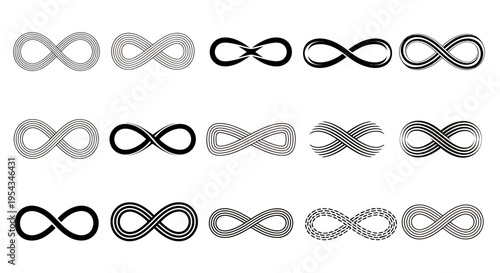 Collection of infinity loop icons in various styles for graphic design.