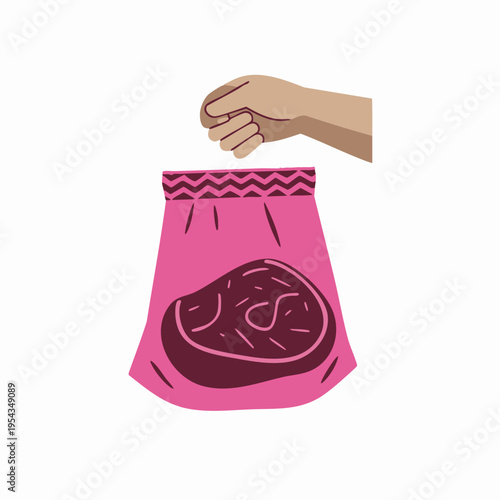 Hand Holding Bag of Meat for Charity Distribution Vector