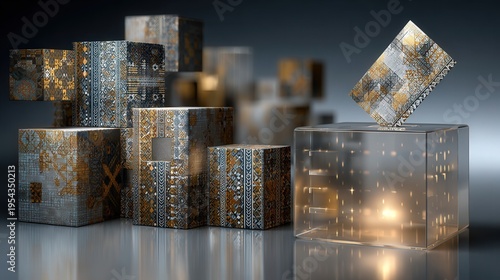 Photorealistic 3D shot of transparent voting ballot box glowing with soft light and blank paper for democratic referendum and unity concept.