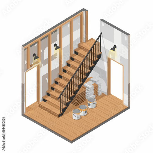 Interior Staircase Construction and Renovation Scene.
