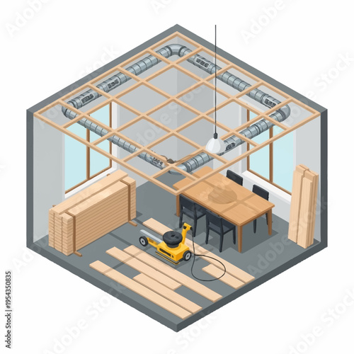 Interior Renovation Project with Flooring Installation and HVAC System.