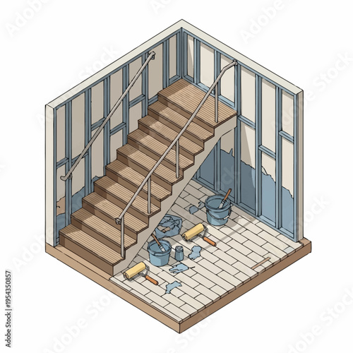Interior Staircase Renovation Project Underway.