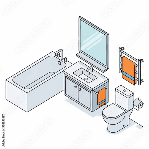 Isometric Bathroom Fixtures Illustration.
