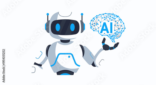 Artificial Intelligence Robot Presenting Digital Brain Concept