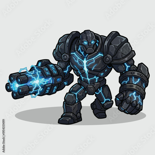 Powerful Stone Golem Robot with Energy Cannon