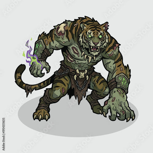 Undead Tiger Monster Illustration with Magic